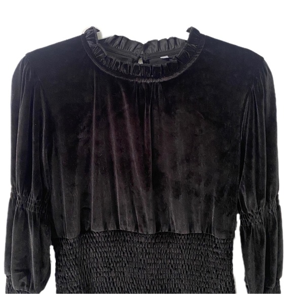 French Connection Sula Black Velvet Ruffle Long Sleeve Mini Sheath Dress NWT M - Picture 3 of 10